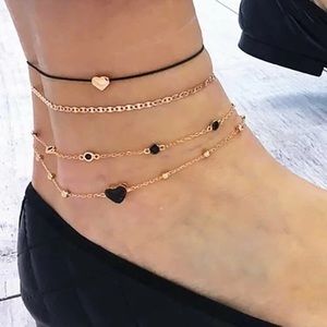 4 pcs Heart Bead Charm Anklet Set Golden